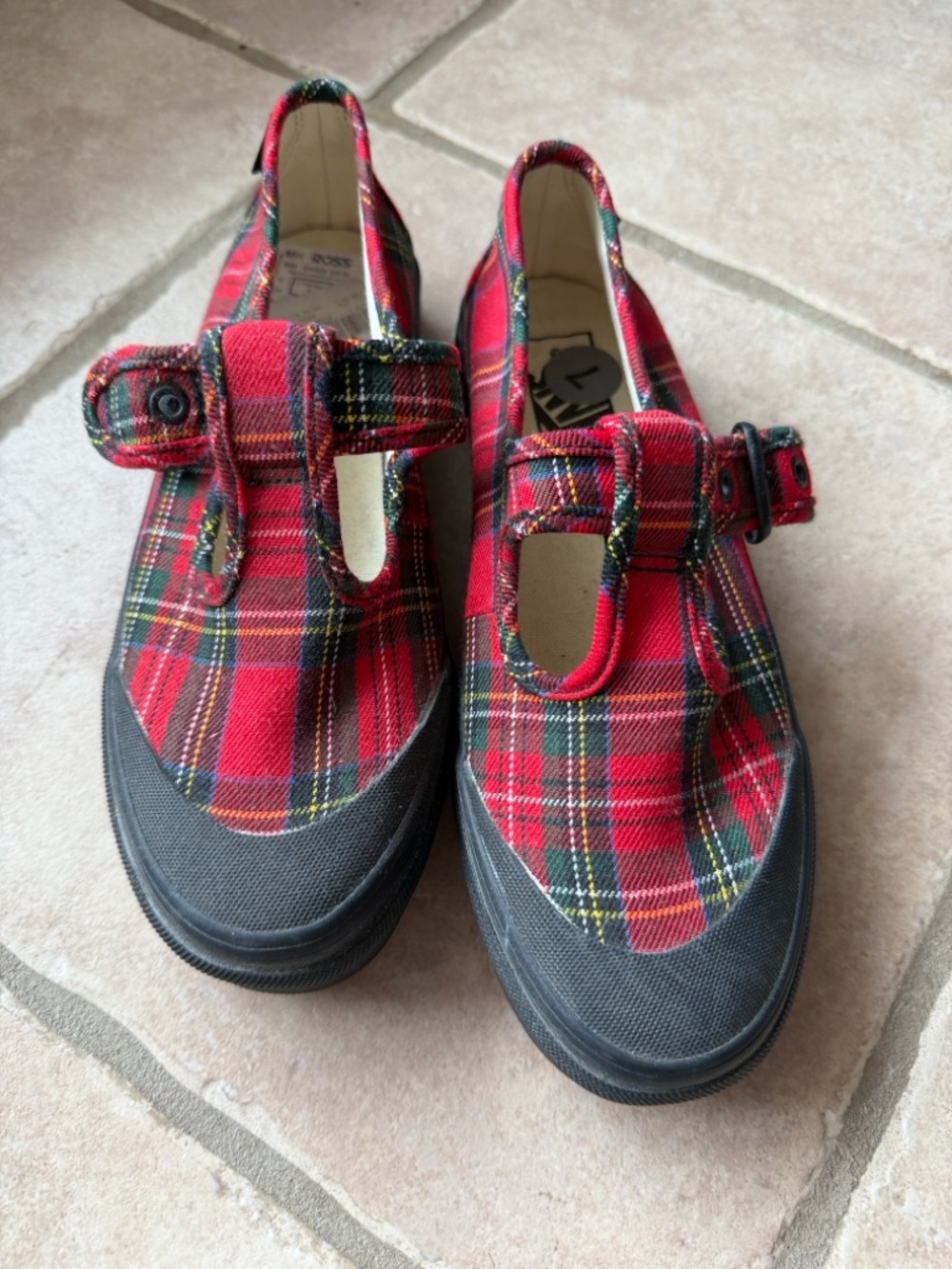 Vans Women’s Red Plaid Mary Jane Shoes with Black Toe 7.5
